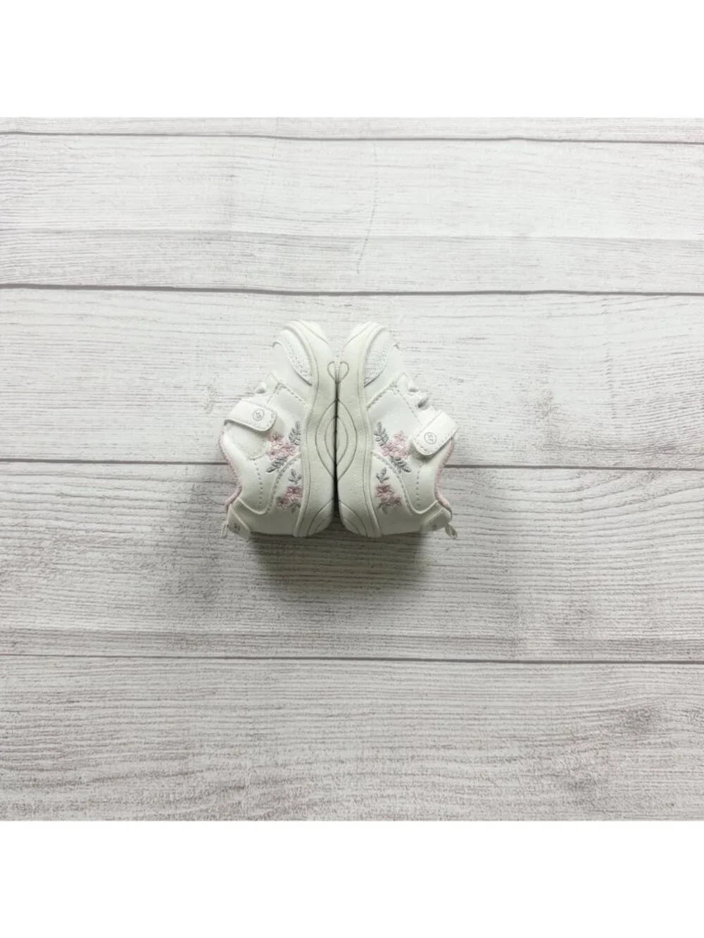 Stride Rite Baby Girls White Pink Floral First Walker Shoes Hook Loop 3
